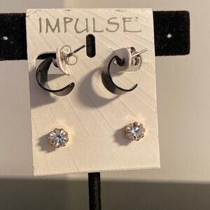 Impulse Black Crescent and Gold Stud Earrings Set